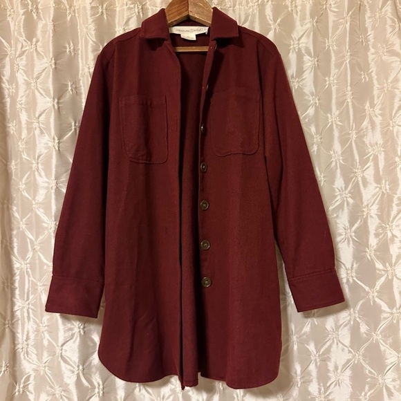 Treasure & Bond Burgundy Red Button Front Shacket Long Shirt Jacket Nordstrom - Picture 1 of 8